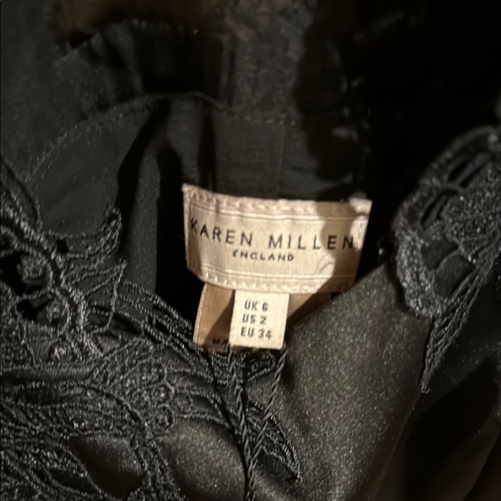 NWT Karen Millen Black Satin Dress with Lace Black Ties Cocktail Wedding Guest - Picture 11 of 13